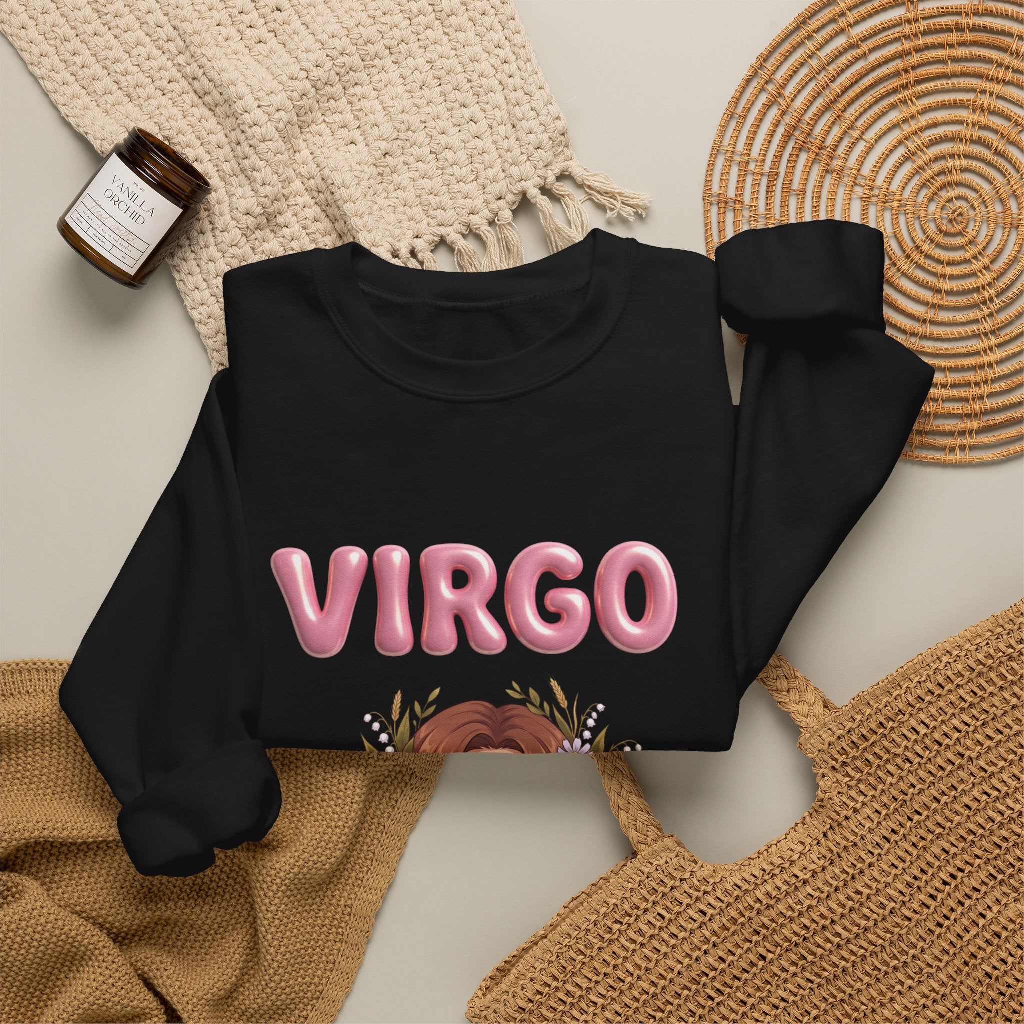 Virgo Zodiac Crewneck Sweatshirt — Floral Virgo Astrology Pullover