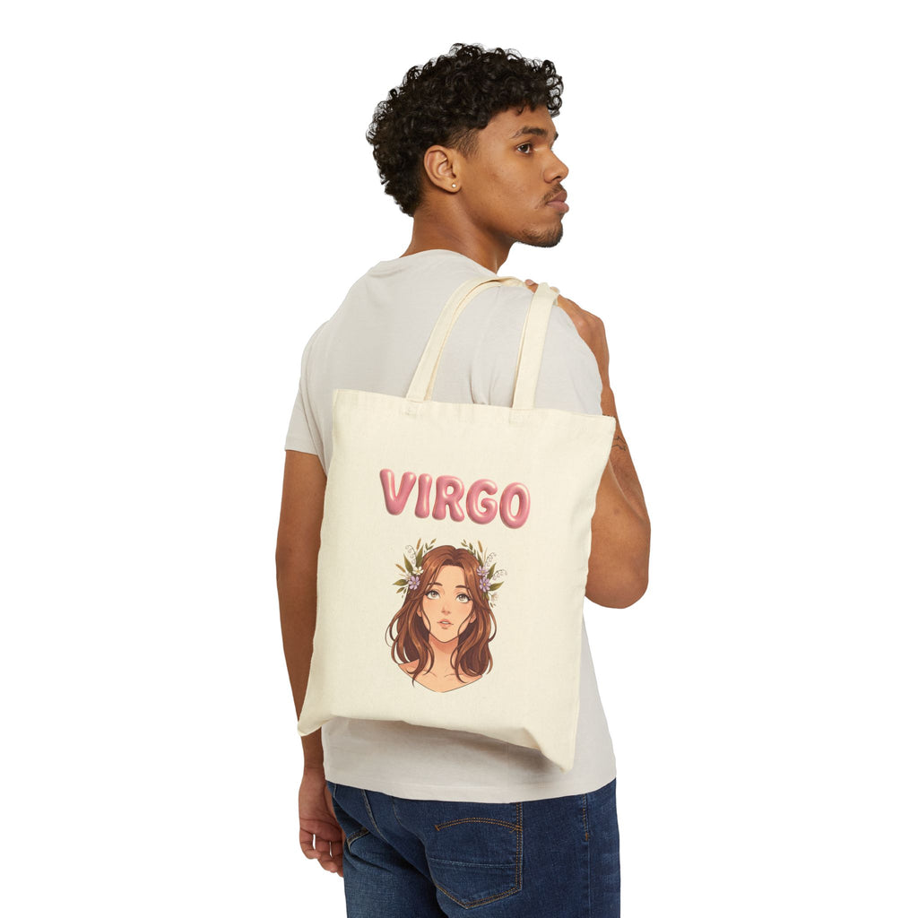 Virgo Zodiac Canvas Tote Bag — Astrology Girl Cotton Grocery & Beach Tote