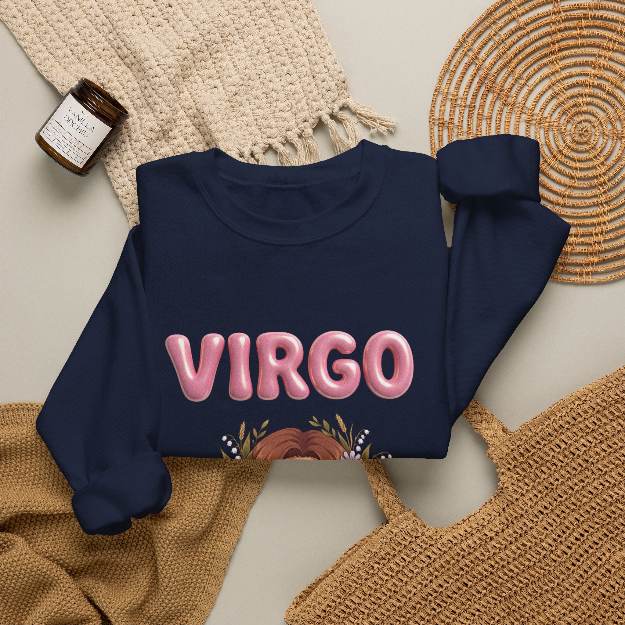 Virgo Zodiac Crewneck Sweatshirt — Floral Virgo Astrology Pullover