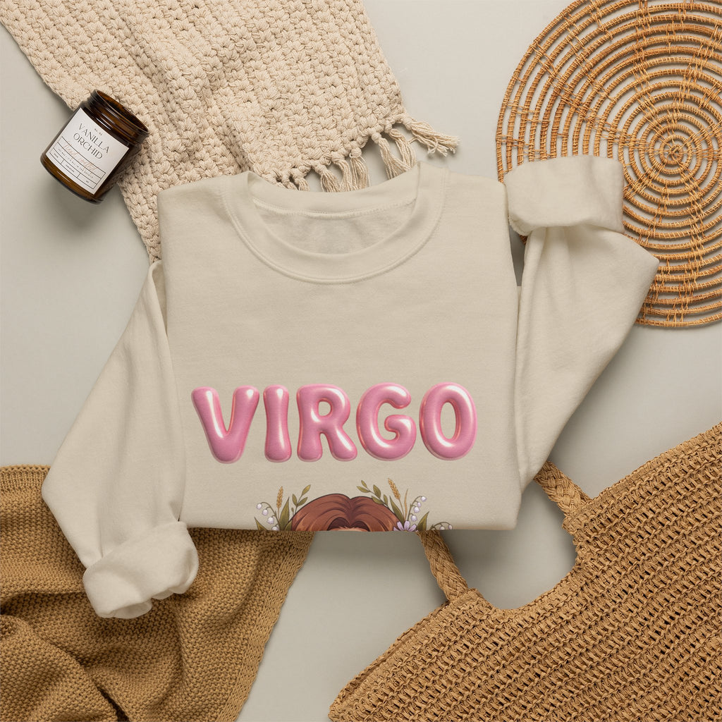 Virgo Zodiac Crewneck Sweatshirt — Floral Virgo Astrology Pullover
