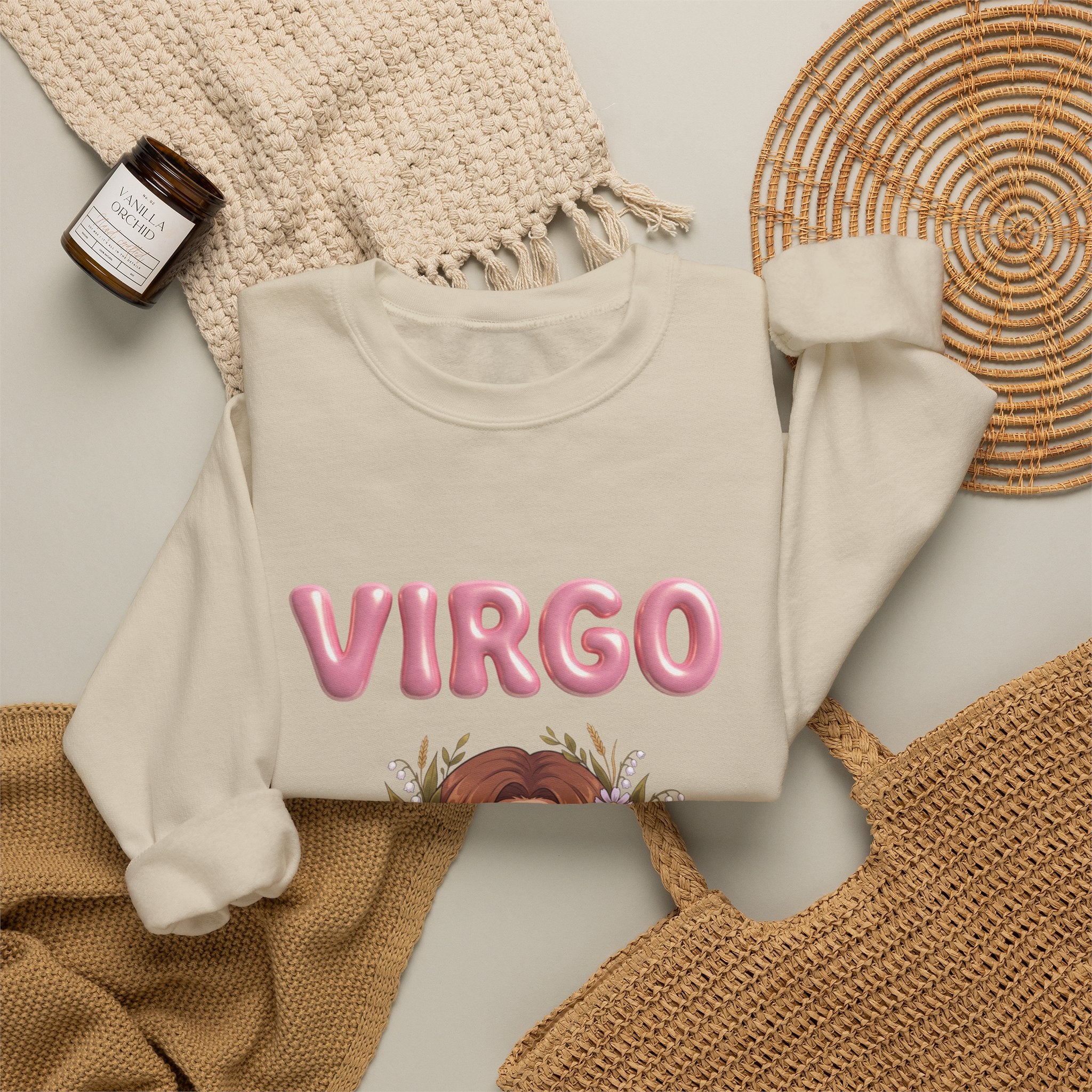 Virgo Zodiac Crewneck Sweatshirt — Floral Virgo Astrology Pullover